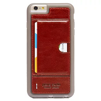 皮爾卡登 iPhone6歐風高級牛皮保護殼 (卡袋款)紅色