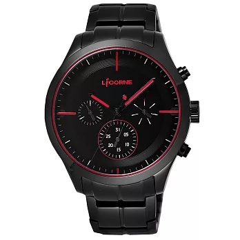 LICORNE 狙擊追緝令三眼日期錶-紅字黑