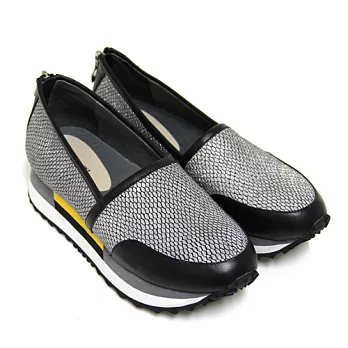 ◤Green Phoenix◥BIS-VITAL奇幻時尚金屬撞色異材質拼接拉鍊義大利牛皮精品厚底休閒鞋35.5黑色