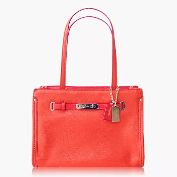 【COACH 實搭耐用】皮革 / 手提 / 肩背托特包_珊瑚橘