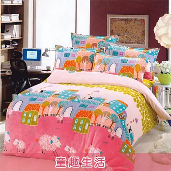 【法式寢飾花季】時尚典藏-加大法蘭絨兩用被鋪棉秋冬床包組(童趣生活6*6.2尺)