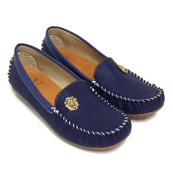 【Pretty】率性格調獅子金屬裝飾莫卡辛休閒鞋23藍色