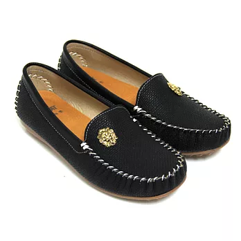 【Pretty】率性格調獅子金屬裝飾莫卡辛休閒鞋23黑色