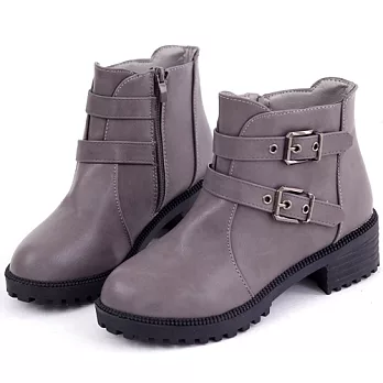 Moscova 經典百搭。雙搭扣粗跟拉鍊短靴36灰色