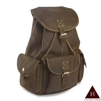 【H-CT】深棕色束口袋造型設計真皮後背包(D98638-Z)