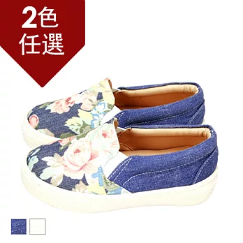 FUFA MIT 古典玫瑰懶人童鞋 ( FNB08) 藍花15藍花