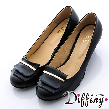 Diffeny 簡單俐落 MIT素面金飾點綴楔型鞋-黑 22.5
