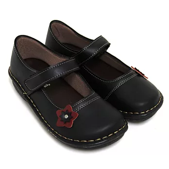 【Pretty】質素雅花朵點綴小坡跟瑪莉珍鞋37黑色