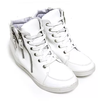 【Pretty】韓版率性雙拉鍊內增高休閒鞋36白色