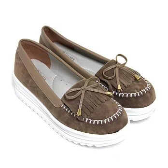 【Pretty】秋氛百搭舒適流蘇莫卡辛厚底鞋22.5咖毛