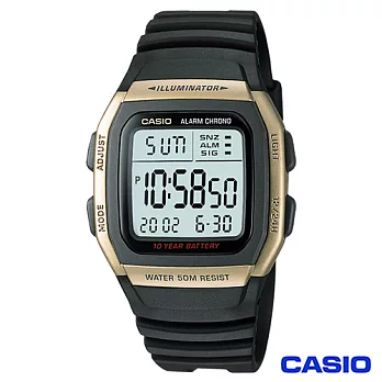 CASIO卡西歐 經典時尚數字運動腕錶-金框 W-96H-9A