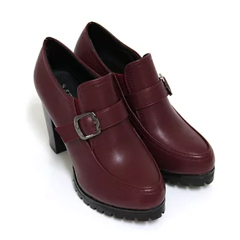 【Pretty】摩登經典彈性鬆緊布直套式高跟踝靴23紅色