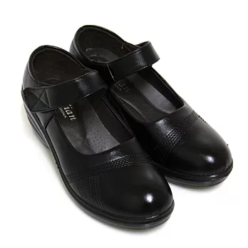 【Pretty】質感內斂沾黏式楔型休閒鞋36黑色