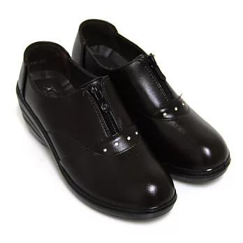 【Pretty】質感沉穩前拉鍊楔型休閒鞋35棕色