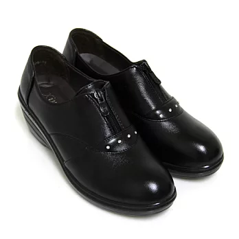 【Pretty】質感沉穩前拉鍊楔型休閒鞋35黑色