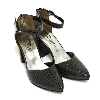 【Pretty】輕熟美型光澤動物壓紋後拉鍊繫踝高跟尖頭鞋23灰色