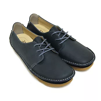 ◤Green Phoenix◥中性率真方型楦頭綁帶手縫全真皮平底袋鼠鞋35藍色