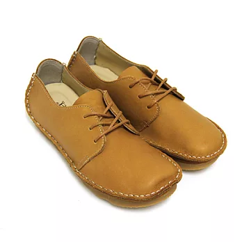 ◤Green Phoenix◥中性率真方型楦頭綁帶手縫全真皮平底袋鼠鞋35棕色