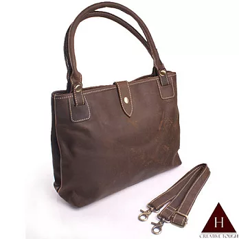 【H-CT】瘋馬皮褐色肩背帶可拆式真皮女包(5869-Z)
