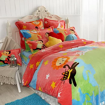 義大利Fancy Belle X Malis《繞著地球跑》雙人四件式雪芙絨被套床包組