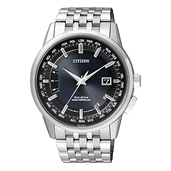 CITIZEN Eco-Drive 時光軌跡電波男錶-深藍x銀