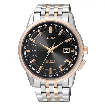 CITIZEN Eco-Drive 時光軌跡電波男錶-淡金框黑x雙色