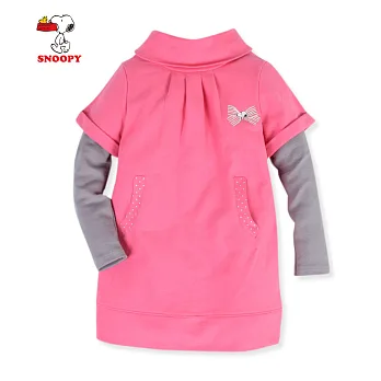 【SNOOPY】蝴蝶結圓點口袋刷毛洋裝110玫瑰