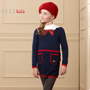 【ELLE】亮片蝴蝶結毛線洋裝130丈青