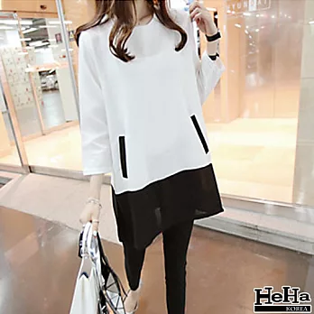 洋裝 拼接寬鬆連身洋裝 二色-HeHa-M(白色）