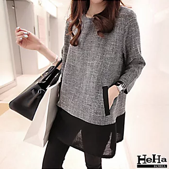 洋裝 拼接寬鬆連身洋裝 二色-HeHa-L（灰色）