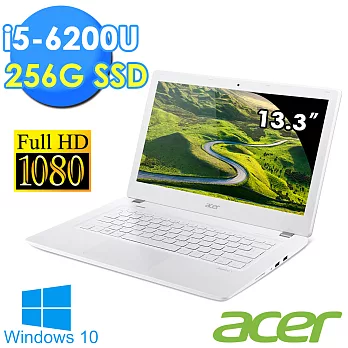 【Acer】V3 13.3吋《Win10_1.6KG_第六代CPU》i5-6200U 256GSSD FHD高畫質輕薄筆電(V3-372-556K)簡約白淨