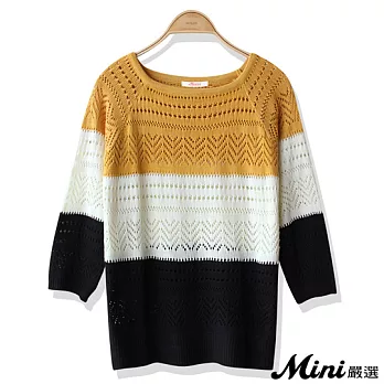上衣 鏤空套頭針織毛衣 三色-Mini嚴選-FREE（黃色）