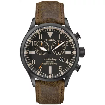 【TIMEX 】天美時雙眼計時腕錶Waterbury Chronograph系列 (黑面/褐色帶 TXT2P64800)