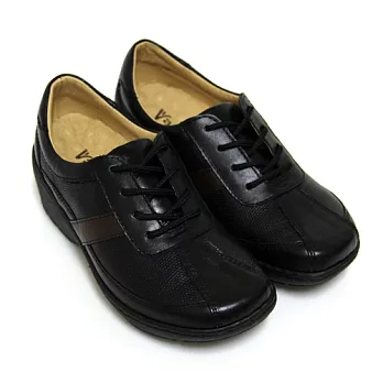 ◤Green Phoenix◥經典極粹撞色線條綁帶手縫全真皮厚底氣墊休閒鞋24黑色