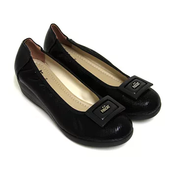 【Pretty】知性典藏舒適楔型厚底包鞋23.5黑色