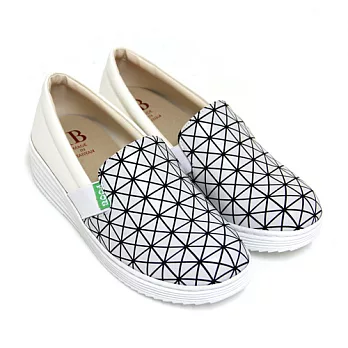 【Pretty】經典三角幾何休閒厚底包鞋36白色