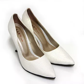 【Pretty】璀璨名媛閃耀金蔥尖頭高跟鞋23白色