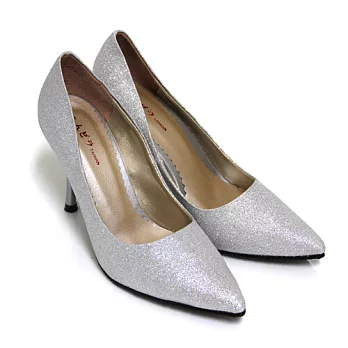 【Pretty】璀璨名媛閃耀金蔥尖頭高跟鞋22.5銀色