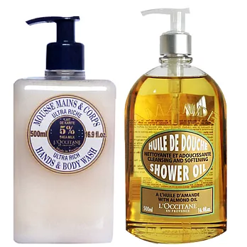 LOCCITANE 杏仁沐浴油家庭號 (500ml)送乳油木潔手乳 (500ml)