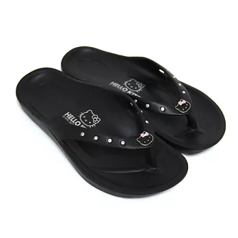 HELLO KITTY 水鑽點綴凱蒂貓防水夾腳拖鞋37黑色