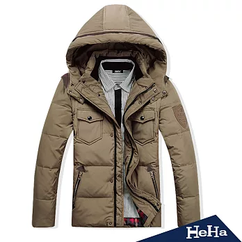 羽絨外套 加厚保暖可拆卸中長版連帽外套 三色-HeHa-L（卡其）