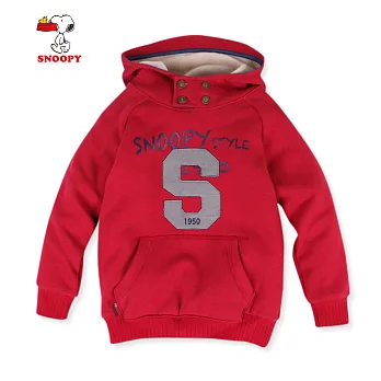 【SNOOPY】大口袋S印花鈕扣連帽厚刷毛上衣(紅)150紅