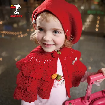 【SNOOPY】女孩兒針織披肩(紅)120紅