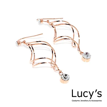 Lucy’s玫金螺旋流線垂墜水晶耳環玫瑰金