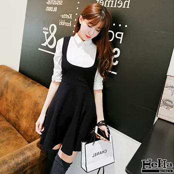 洋裝 荷葉邊假兩件襯衫式拼接連身裙-HeHa-M*