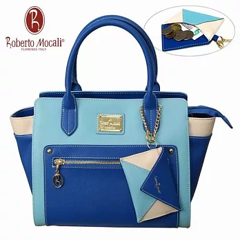 義大利Roberto Mocali藍色拉鍊手提肩背女包(送零錢包)RM-58105