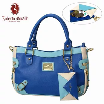 義大利Roberto Mocali藍色U型手提肩背包(送零錢包)RM-58108