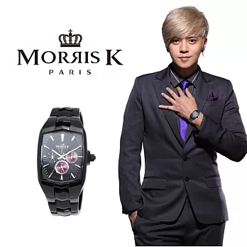 MORRIS K 八方魔力三眼不鏽鋼時尚腕錶-黑×紫/28mm MK09092-UB21