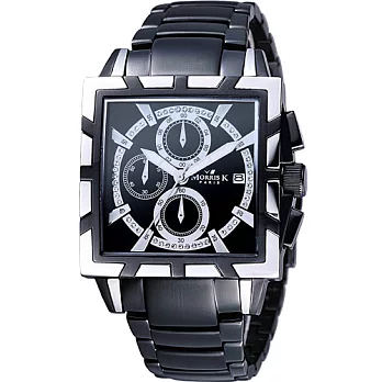 MORRIS K 魔力極限晶鑽三眼不鏽鋼腕錶-黑34mm MK09112-WJ21