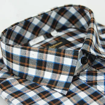 【金安德森】黑橘格紋保暖窄版長袖襯衫15黑橘色